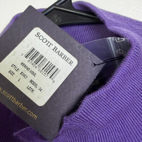 Scott Barber Merino Wool Sweater Mens Large Purple Henley Knit Elbow Patch NWT - Picture 3 of 12